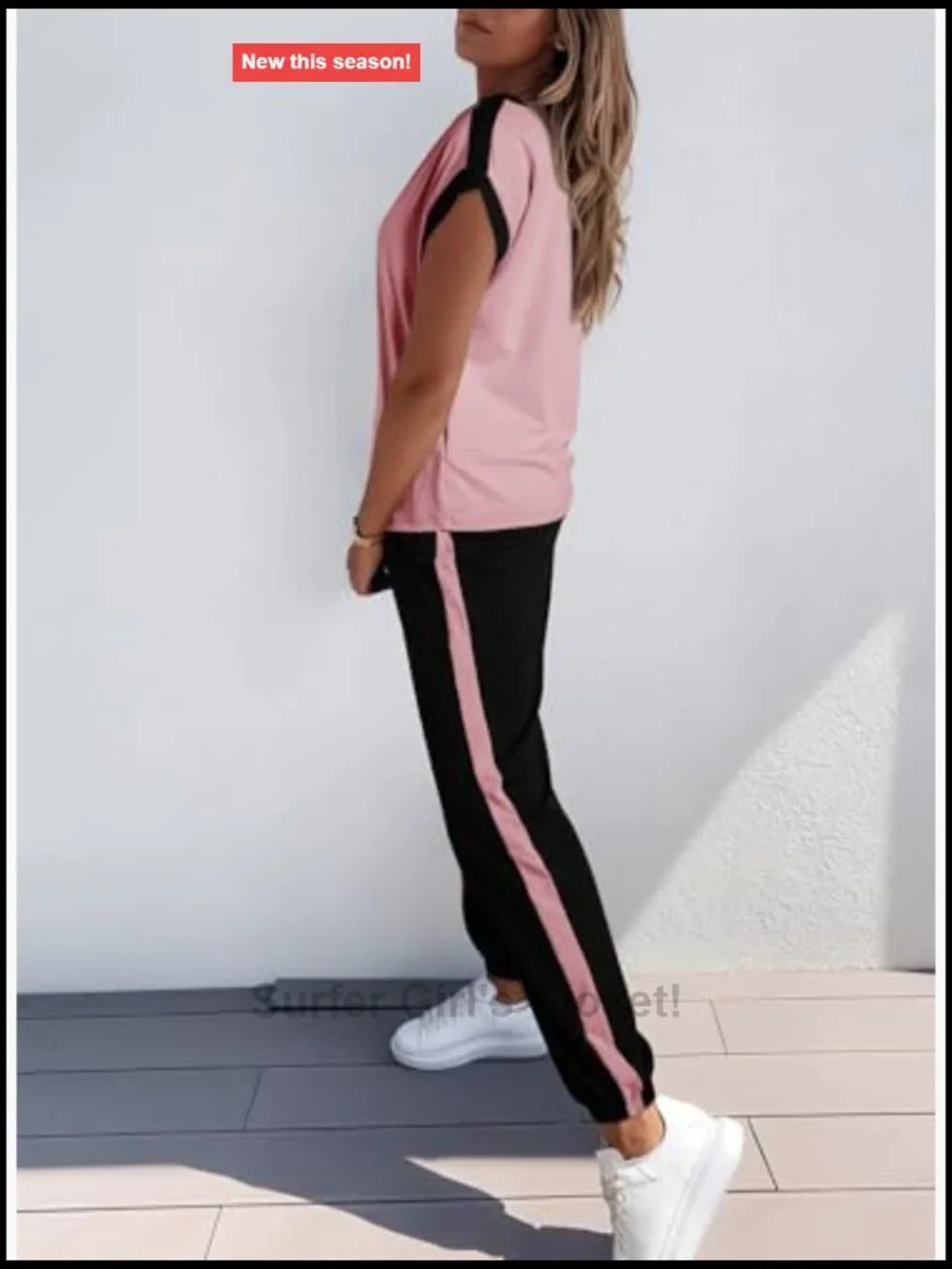 2 Piece Outfits Sweatsuit Colorblock Lounge Sets Knit Short Sleeve Jogger